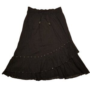 NWT 100% Cotton Black Maxi Skirt Studded Ruffle Tiered Long Addition Elle XLarge